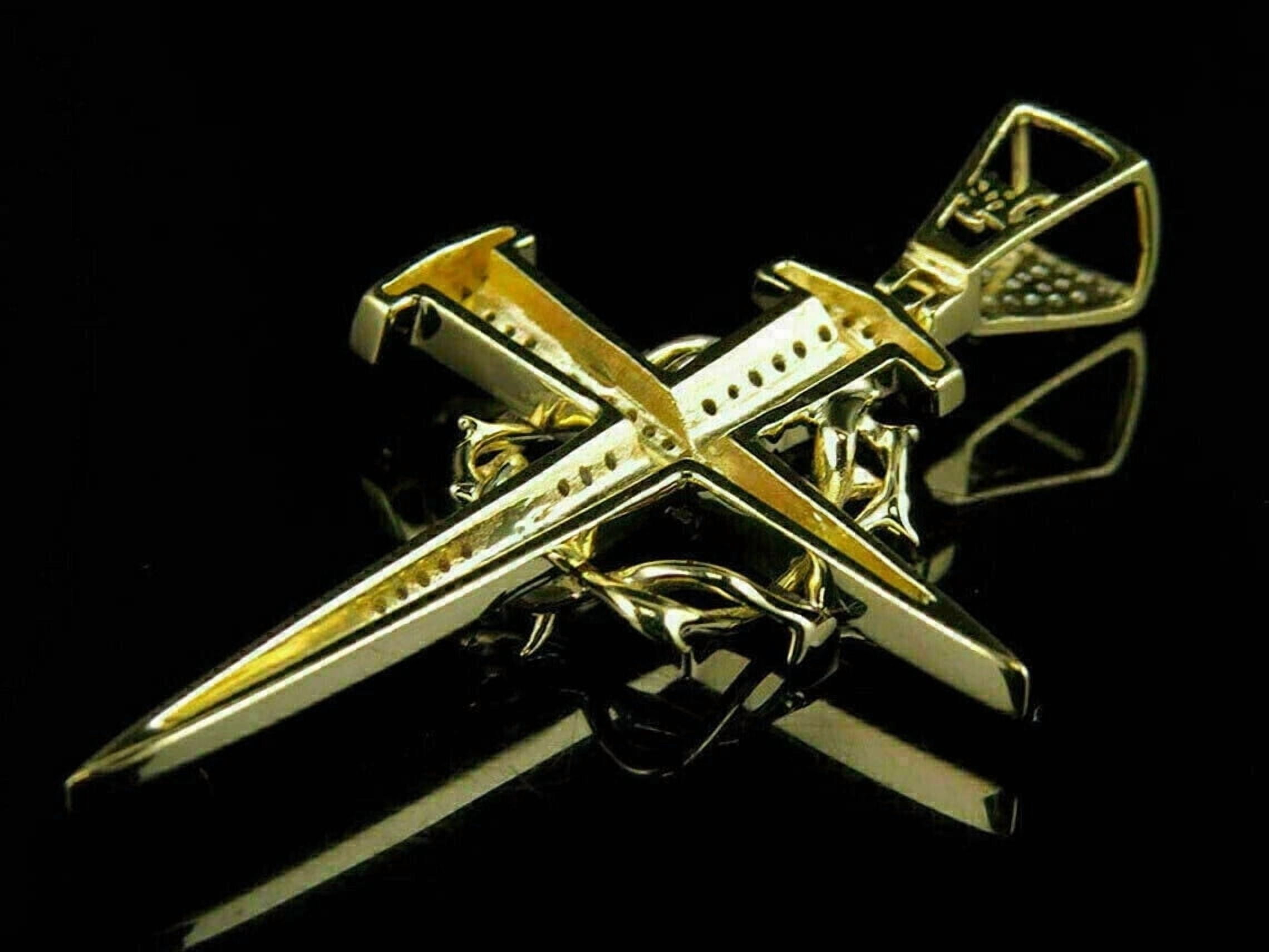 2Ct Round Cut Lab Created Diamond Charm Nail Cross Pendant 14K Yellow Gold Finish