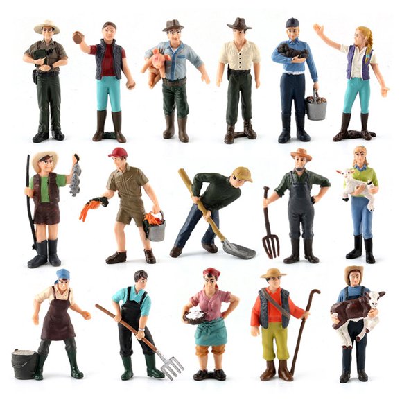 LEEYNEER 16 Pcs Simulation Farm Character Model Set Farmer Miniature Toy Figure Educational Toys