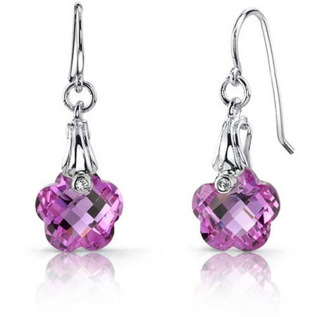 Oravo 10.00 Carat T.G.W. Flower-Cut Created Pink Sapphire Rhodium over Sterling Silver Fishhook Earrings