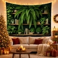 thumbnail image 3 of Lush Fern on Wooden Shelves Against Deep Green Wall, Serene Vintage Style for Plant Enthusiasts, Botanical Wall Art Decor, Housewarming Gift Tapestry Wall Hanging for Living Room and Dorm, 3 of 7