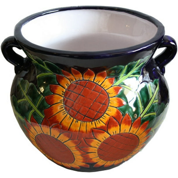 LargeSized Sunflower Mexican Colors Talavera Ceramic Garden Pot
