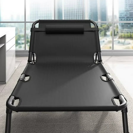 StarBay Indoor Folding Bed Folding Chair Camping Cot, Adjustable 4-Position Adults Reclining Folding Chaise with Pillow, Outdoor Lounge Chair Sleeping Cot Bed