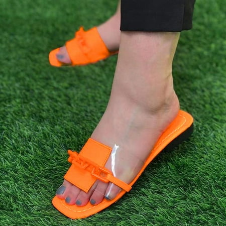 

YTJX Women s Fashion Solid Color Buckle Transparent Belt Casual Flat Slippers