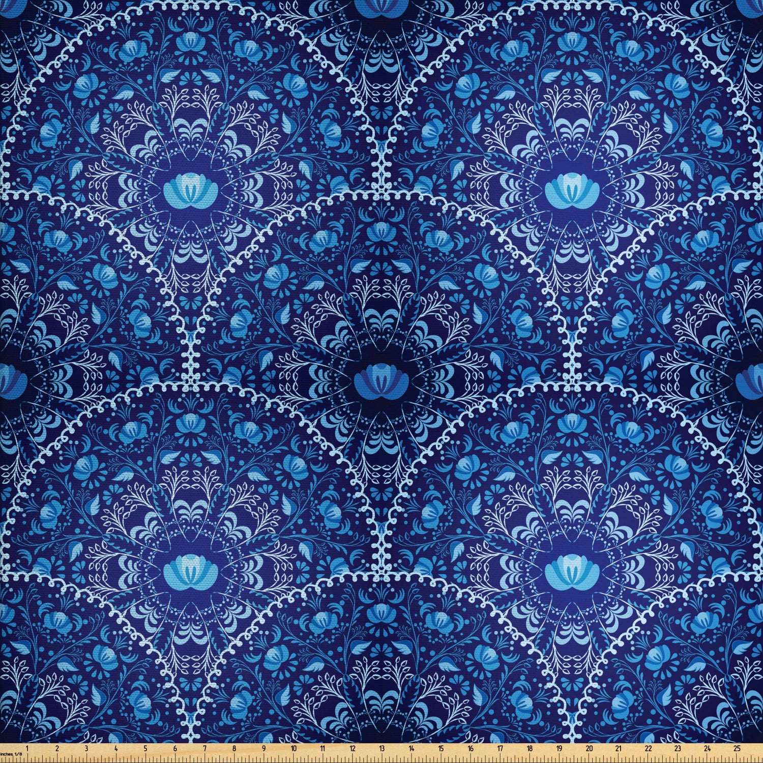 Navy Blue Fabric by The Yard, Circular and Floral Alike