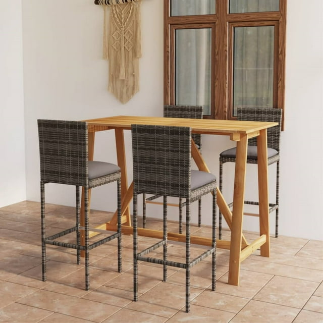 vidaXL Ensemble de Bar de Jardin 5 Pcs avec Coussins Gris
