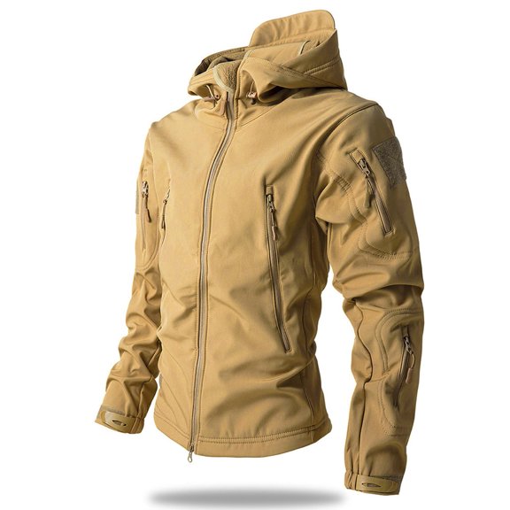 Nestiefly Men's Camouflage Jacket Full-Zip Waterproof Softshell Fleece Lined Winter Coats Hooded Military Windbreaker Jackets with Pocket 2026 Khaki 2XL