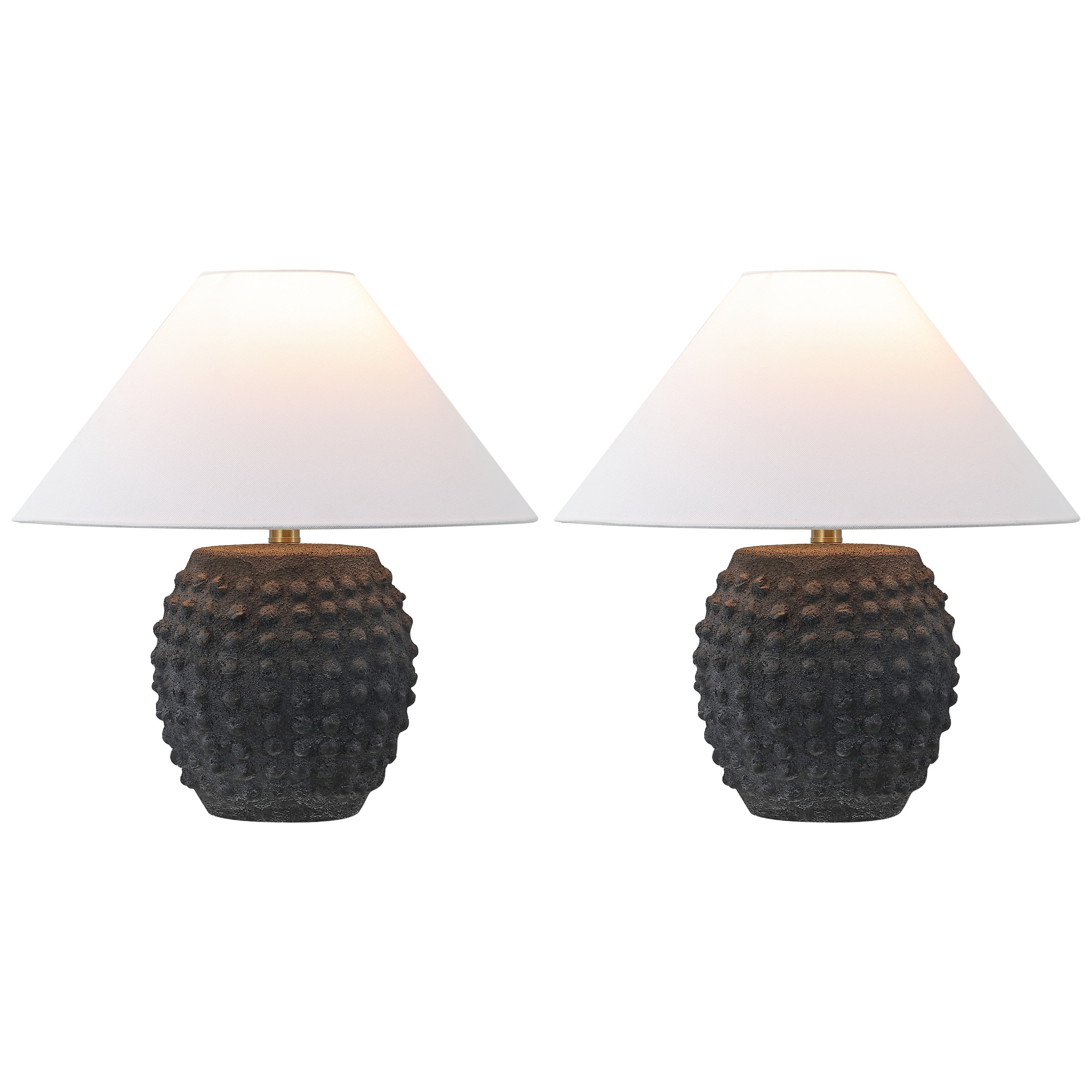 JONATHAN Y Effie 18.25" Minimalist Scandinavian Ceramic/Iron Hobnail LED Table Lamp, Matte Black (Set of 2), JYL5601A-SET2