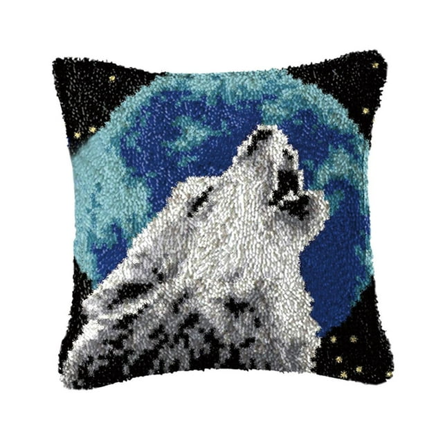 Luzkey DIY Cushion Cover Latch Hook Kits Animal Pattern Cute Needlework Latch Hook Craft Yarn Crocheting for Home Festival Beginners A