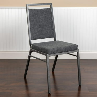 BizChair 2 Pack Square Back Banquet Stack Chair in Dark Gray Fabric - Wedding Event Chair