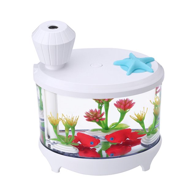Novel Fish Tank LED Night Light Household Ultrasonic Air Humidifier Aquarium Small Cylinder Air Purifier
