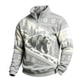 thumbnail image 2 of Men's Quarter Zip Mock Neck Sweatshirt Western Bear Print Long Sleeve Pullover Casual Outdoor Hunting Top Warm Athletic Sweatshirt Light Gray XXL, 2 of 4