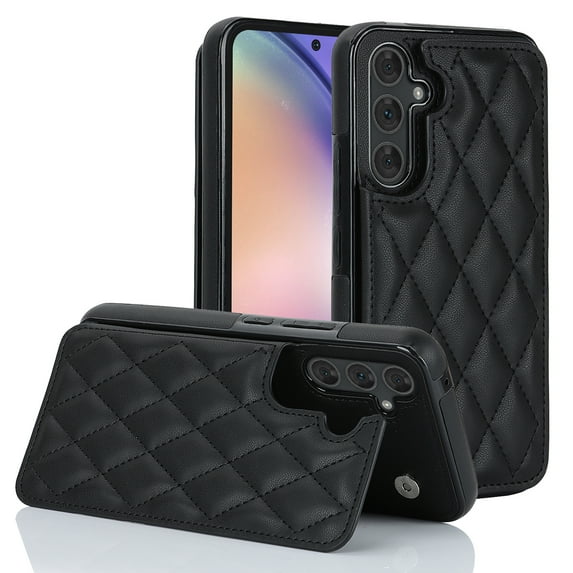 ELEHOLD Wallet Case for Samsung Galaxy A14 5G,RFID Blocking Card Holders Luxury Argyle Pattern Leather Case Kickstand Magnetic Button Slim Lightweight Shockproof Purse Case,Black