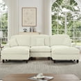 thumbnail image 4 of Newest Classic Comfy Modular U Shape Sectional Sofa Couch, Flared Arms, Removable Ruffles Pleats Skirts, Spindle Legs,Upholstered Chenille Deep Seat Sofa, Movable Ottomans,Beige White, 4 of 20