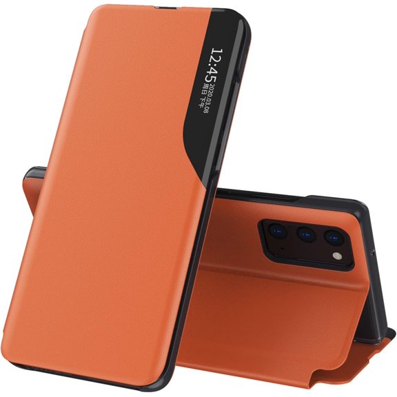 Case for Samsung Note 20 Ultra, Galaxy Note 20 Ultra Case Clear View Leather with Kickstand Magnetic Flip Case Women Men Protective Cover for Samsung Galaxy Note 20 Ultra,Windows Orange
