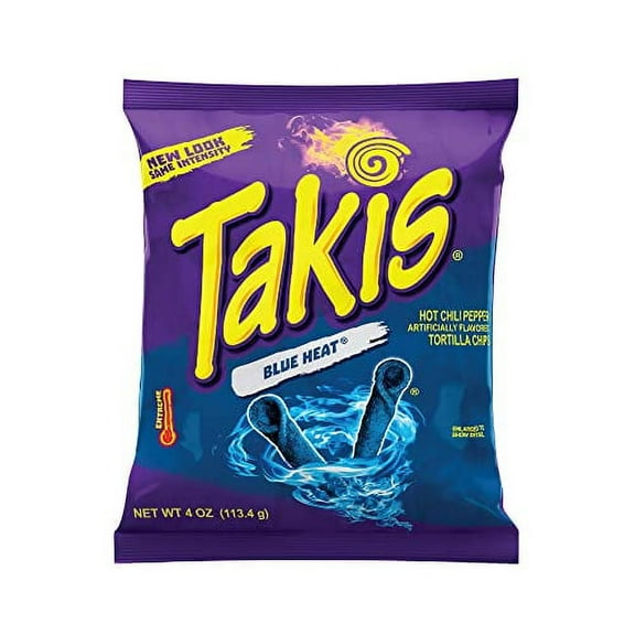 Takis Blue Heat Rolled Tortilla Chips, Hot Chili Pepper Artificially Flavored, 4 Ounce Bag