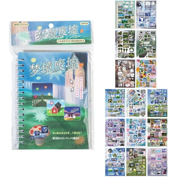 Dreaming of Retro Sticker Book Vintage Aesthetic Dreamcore Stickers with Frosted Glitter,30-Page Japanese Journaling & Scrapbooking Supplies for BulletJournal,DIY Decor Planner Accessories