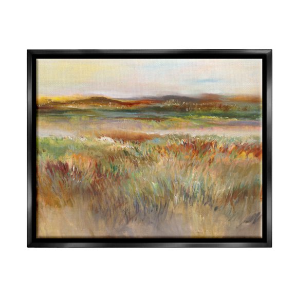 Countryside Grassland Nature View Landscape Painting Jet Black Framed Art Print Wall Art