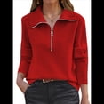 thumbnail image 1 of Suéter de Otoño para Mujer, de Larga, con Cremallera de 1/4, Sudadera Holgada de Punto Acanalado con Abertura. Rojo M, 1 of 4