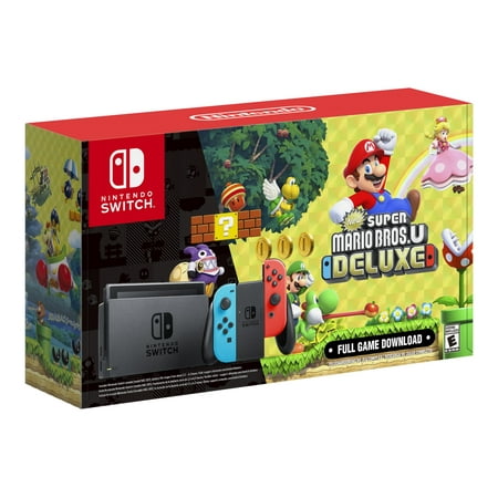 Nintendo Switch with Neon Blue and Neon Red Joy-Con - Game console - Full HD - black, neon red, neon blue - Super Mario Bros. U Deluxe