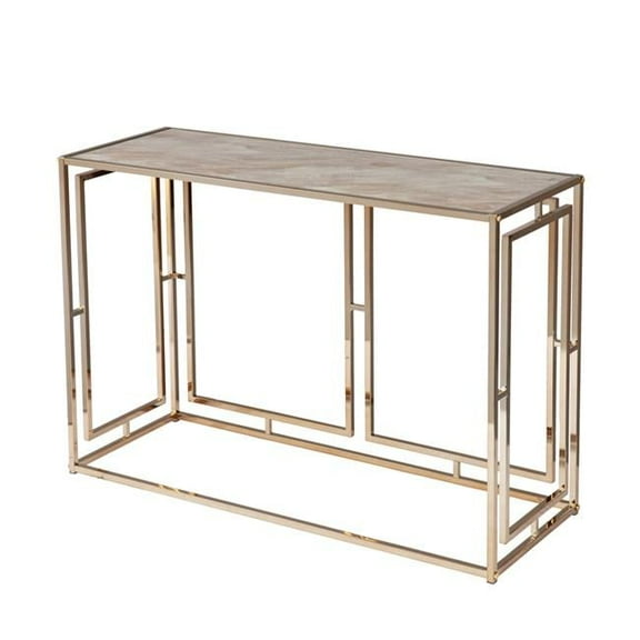 44 in. Champagne & Gold Faux Marble Frame Console Table