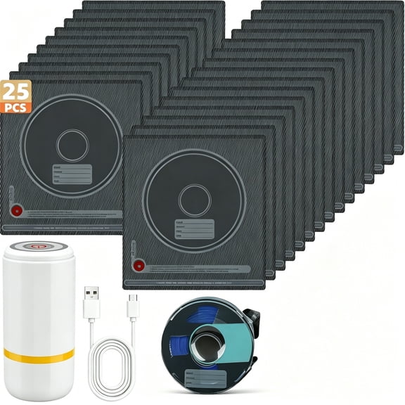 ouhos 25 Pcs 12.6" x 13.4" 3D Filament Vacuum Storage Bags Kit with 5 Sealing Clips, Light-proof, Dust-proof & Humidity-resistant Reusable Vacuum Seal Bags, with Upgraded Auto Pump
