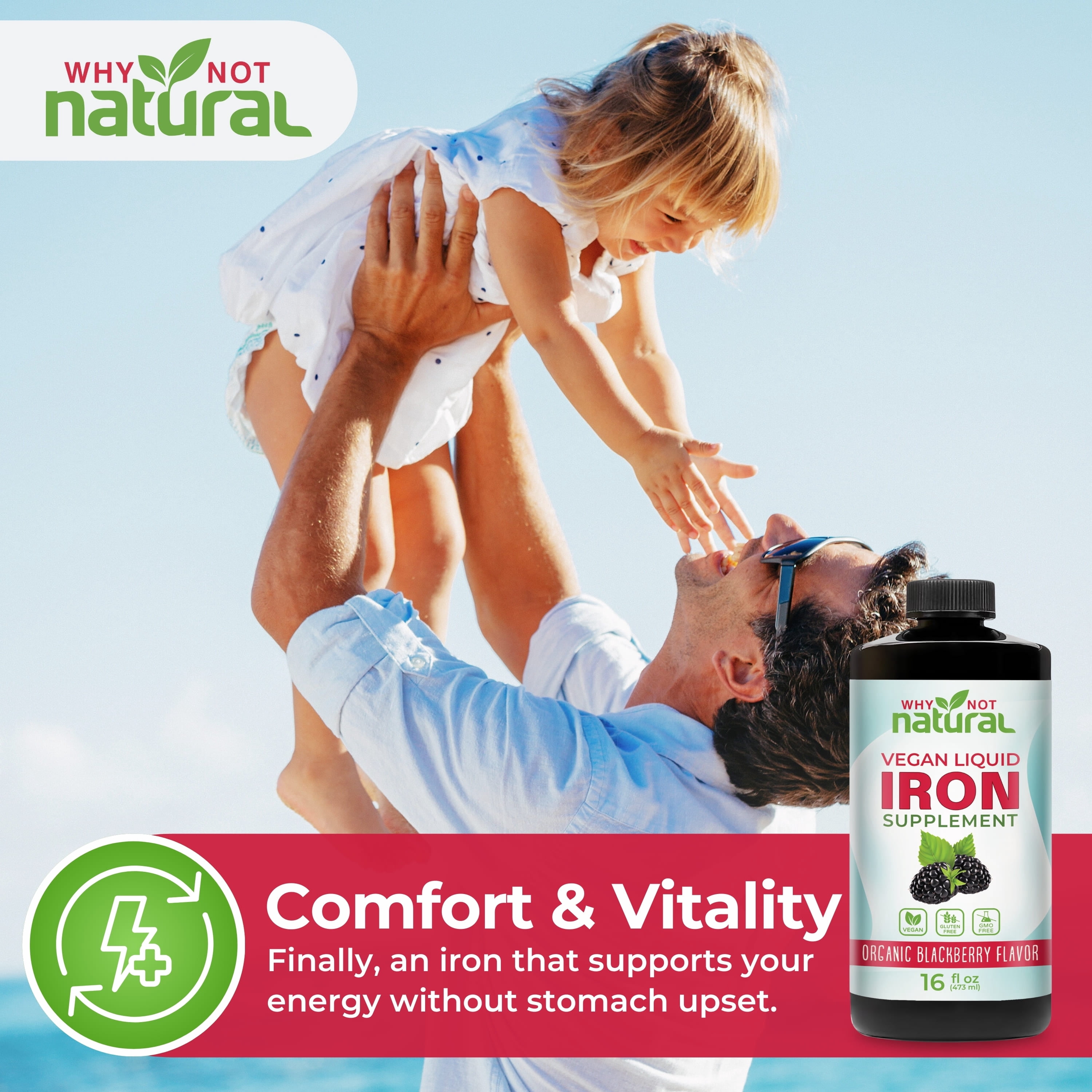 Why Not Natural Liquid Iron Supplement for Women Men and Kids, Vegan Formulation for Anemia