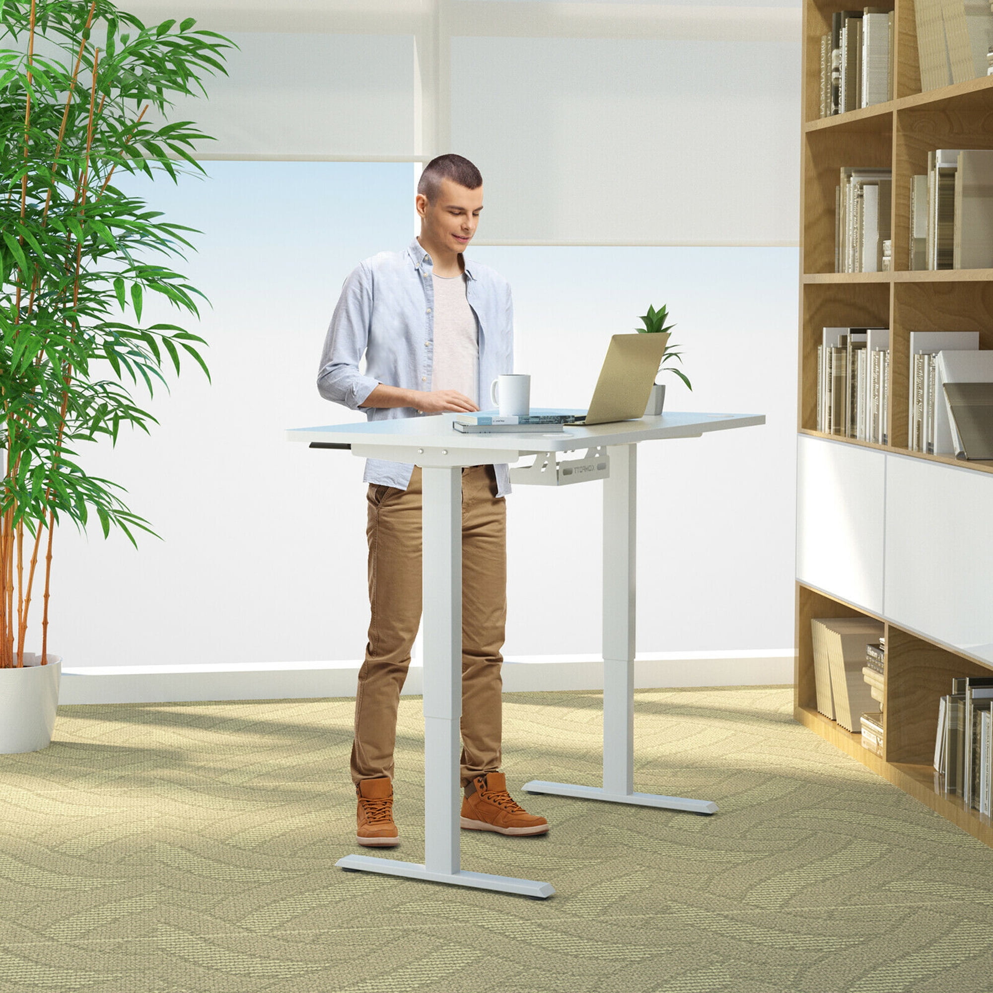 Gymax 48'' x 30'' Standard & Standing Desk Frame Universal Tabletop White