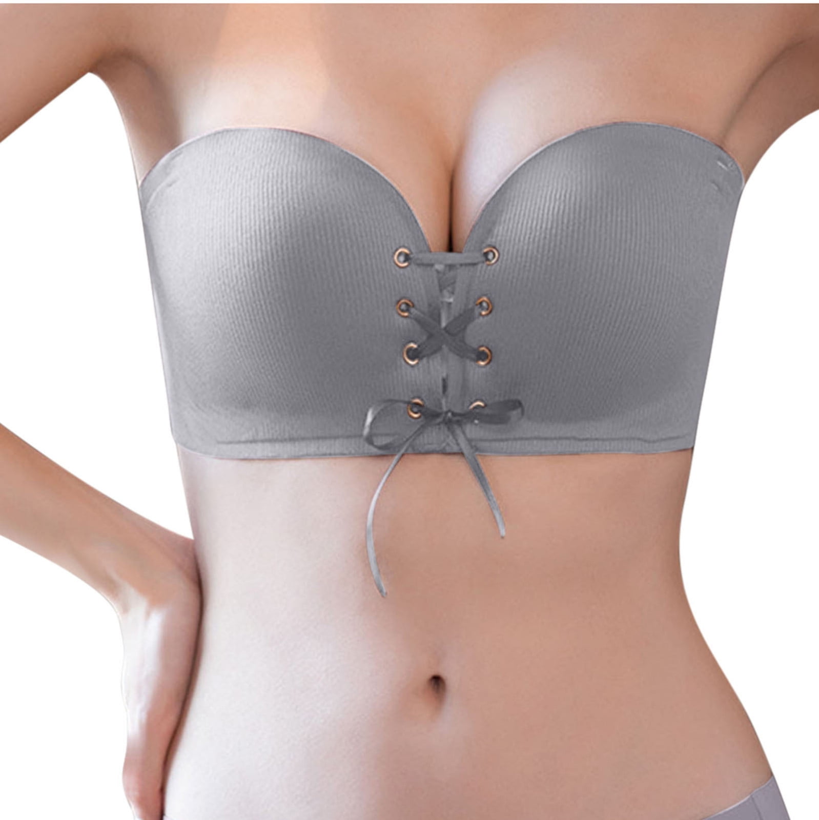YWDJ Everyday Bras for Women Push Up Strapless for Small Breast Front  Closure Zip Snap Front Close Sagging Breasts Seamless Slip Gathering Summer  Small Chest Traceless Front Buckle Set Gray S 