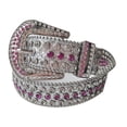 thumbnail image 1 of Zhuge Cinturón con diamantes de imitación para hombre y mujer, cinturón occidental con brillantes, cinturón con tachuelas estilo punk, vaquero y vaquera (blanco y rosa), 1 of 5