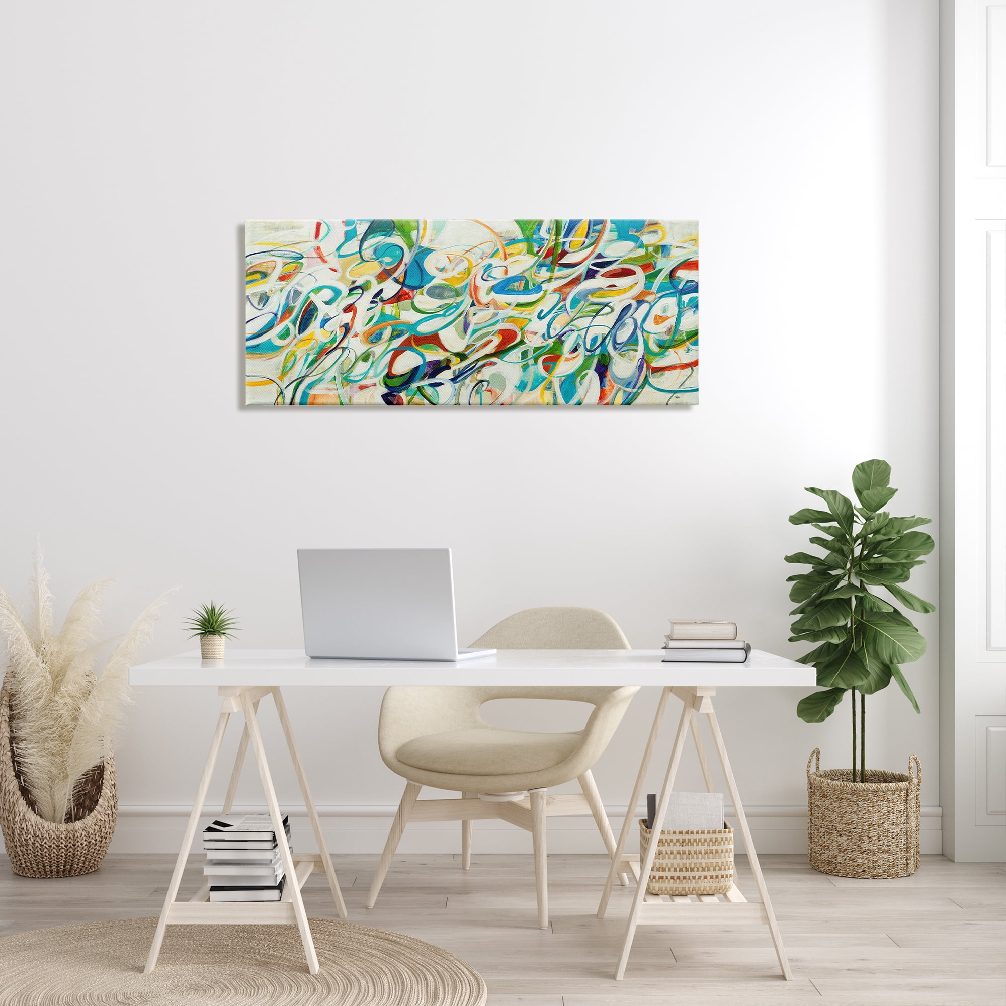 Stupell Industries Abstract Complexity Energetic Blue Green White Curved Lines, 20 x 48, Designed by Lisa Ridgers