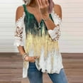 thumbnail image 2 of Elegante mujer casual cremallera cuello impresión blusa encaje manga corta camiseta verano Tops OAVQHLG3B Store  lin121212, 2 of 4