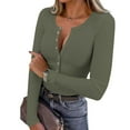 thumbnail image 2 of Olyvenn Womens Long Sleeve Tops 2026 Spring Trendy Outfits Clothes Slim Fit Casual Basic Tees Button Henley T Shirts Solid Blouse Green L, 2 of 9