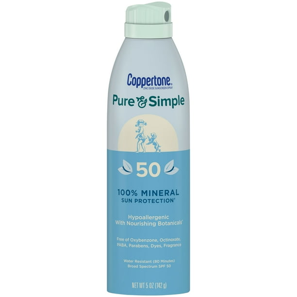 Coppertone Pure & Simple Broad Spectrum Zinc Oxide Sunscreen Spray, SPF