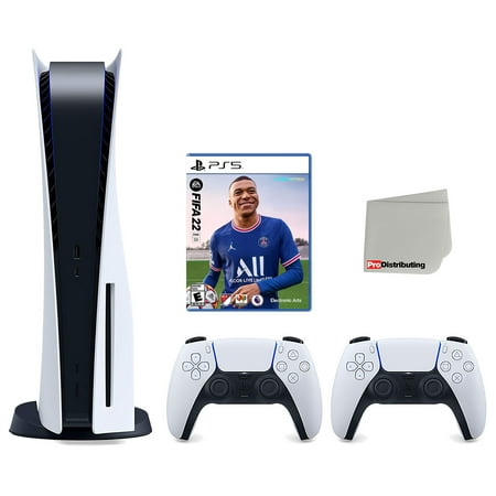 Sony Playstation 5 Disc Version Console with Extra White Controller, FIFA 22 Bundle with Cleaning Cloth