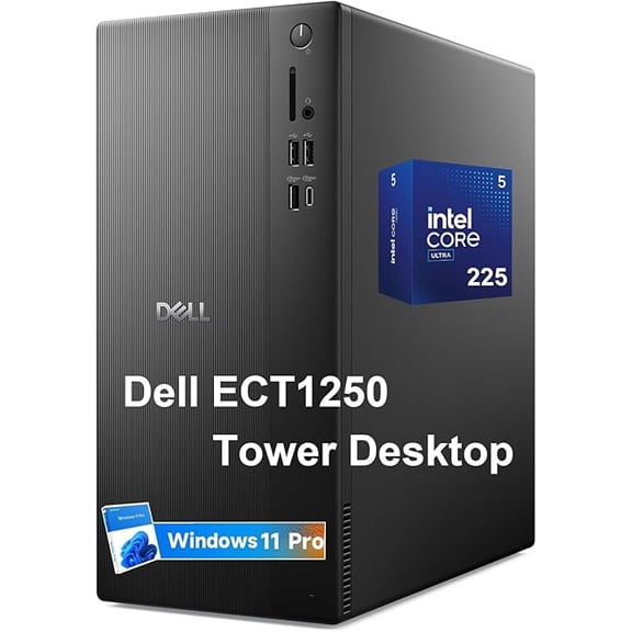 Dell Desktop ECT1250,Intel Core Ultra 5 225 Processor up to 4.9GHz, Intel UHD Graphics, 32GB DDR5 Memory, 1TB M.2 SSD, Windows 11 Pro