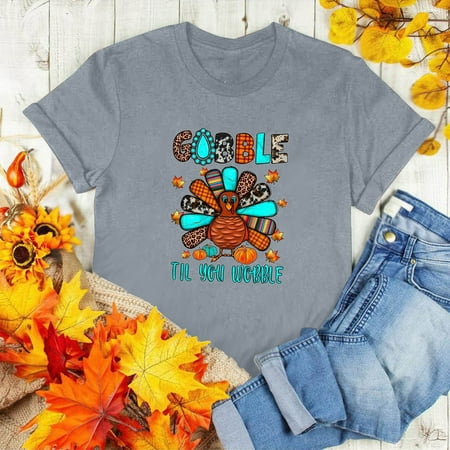 

Taylonsss Clearance Ladies Thanksgiving Pumpkin Turkey Print Short Sleeve Casual Fashion Loose Tops