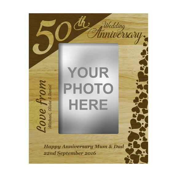 Personalized Wood Engraved 50th Annieversary Parents Gift Picture Frame With Names -4 x 6 Inches Horizontal