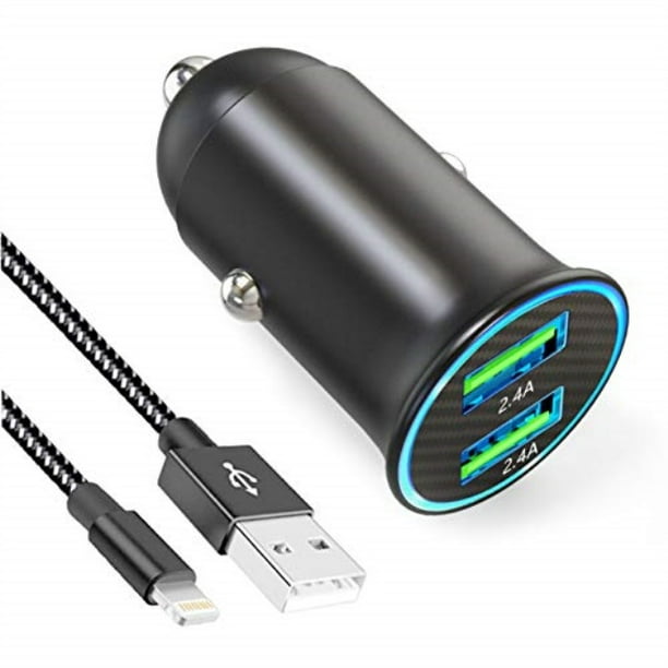 sngg car charger, mini dual port usb fast car charger adapter with 24w