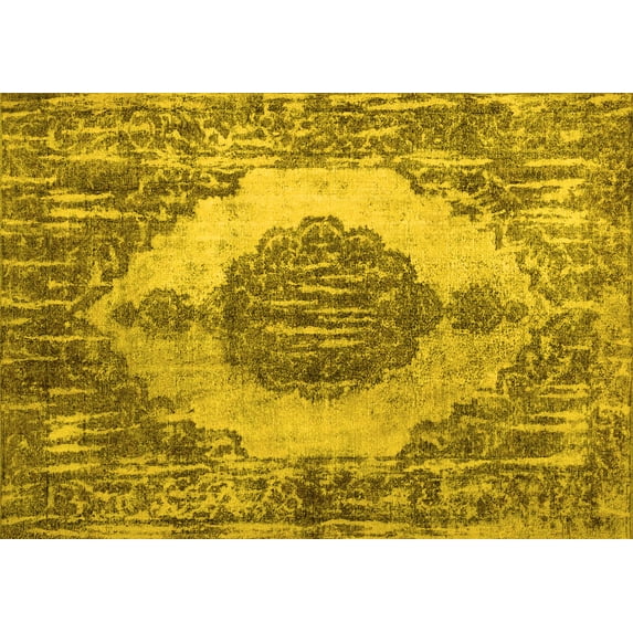 Ahgly Company Indoor Rectangle Abstract Yellow Contemporary Area Rugs, 8' x 10'