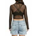 thumbnail image 4 of Nlife Women Rhinestone Fringe Mesh Crop Top Sexy Sheer See Through Long Sleeve Top Sparkly Rave Concert Outfit, 4 of 7