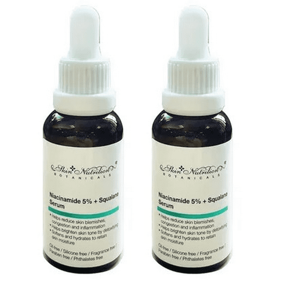 Skin Nutrition Botanicals Niacinamide 5% + Squalane Serum – Brightening & Hydrating Face Serum – 2 Pack (1 oz Each)