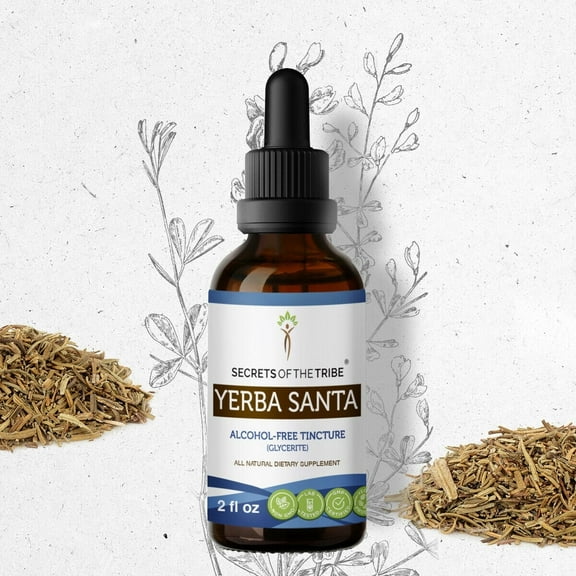 Secrets Of The Tribe Yerba Santa Tincture Dietary Supplement, Natural Herbal Extract for Respiratory Support, Yerba Santa (Eriodictyon Californicum) Dried Leaf, Alcohol-Free Extract, Drops 2 oz