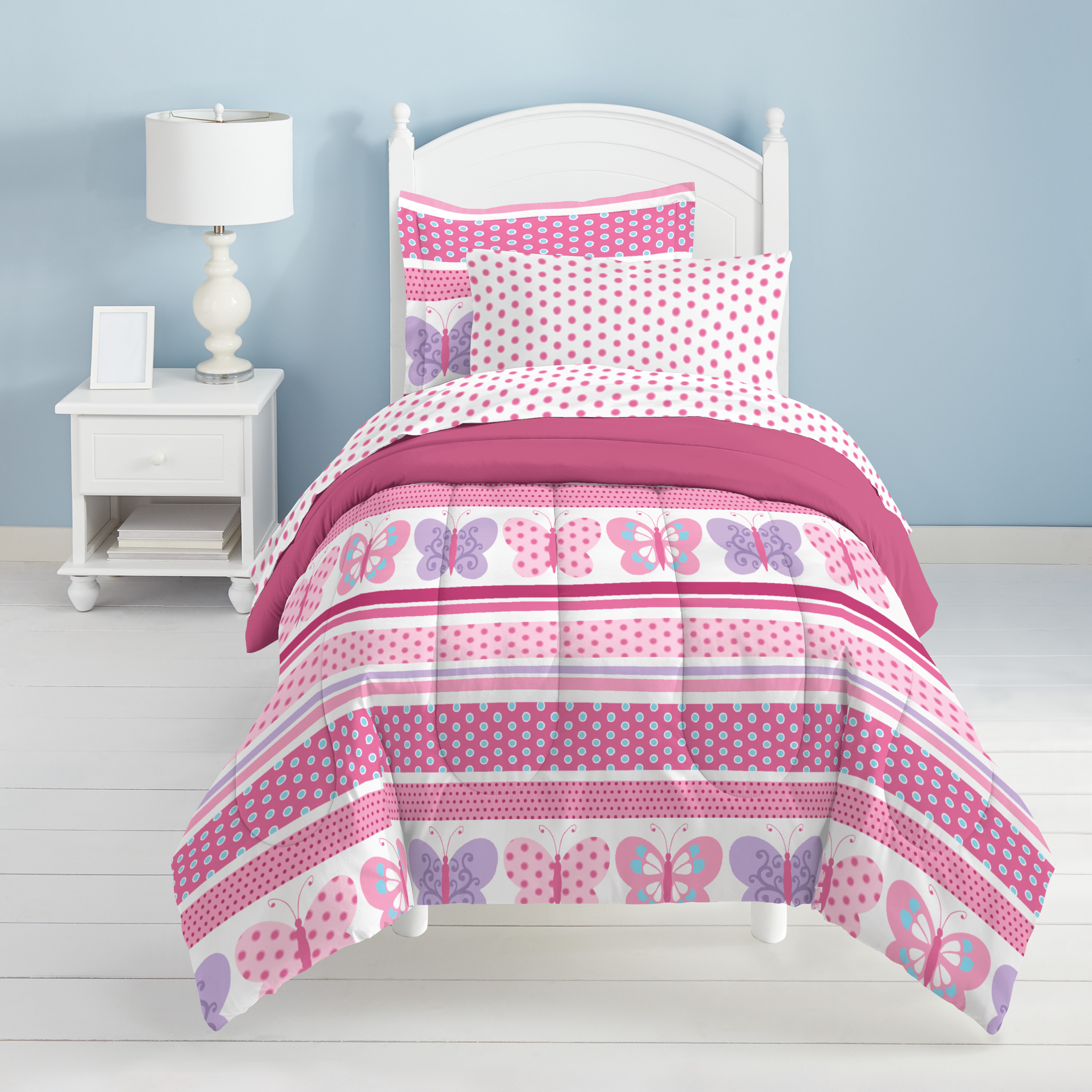 Dream Factory Butterfly Dots Twin 5 Piece Comforter Set, Polyester, Microfiber, Pink, Purple, White, Multi, Child, Female - image 3 of 6