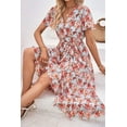 thumbnail image 7 of PRETTYGARDEN Women's Floral Boho Dress Wear To Work Wrap V Neck Short Sleeve Belted Ruffle Hem A-Line Flowy Maxi Dresses, 7 of 7