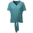 thumbnail image 1 of A2Y Women's Loose Fit Short Sleeve Button Down Front Tie Top Dusty Teal XL, 1 of 7