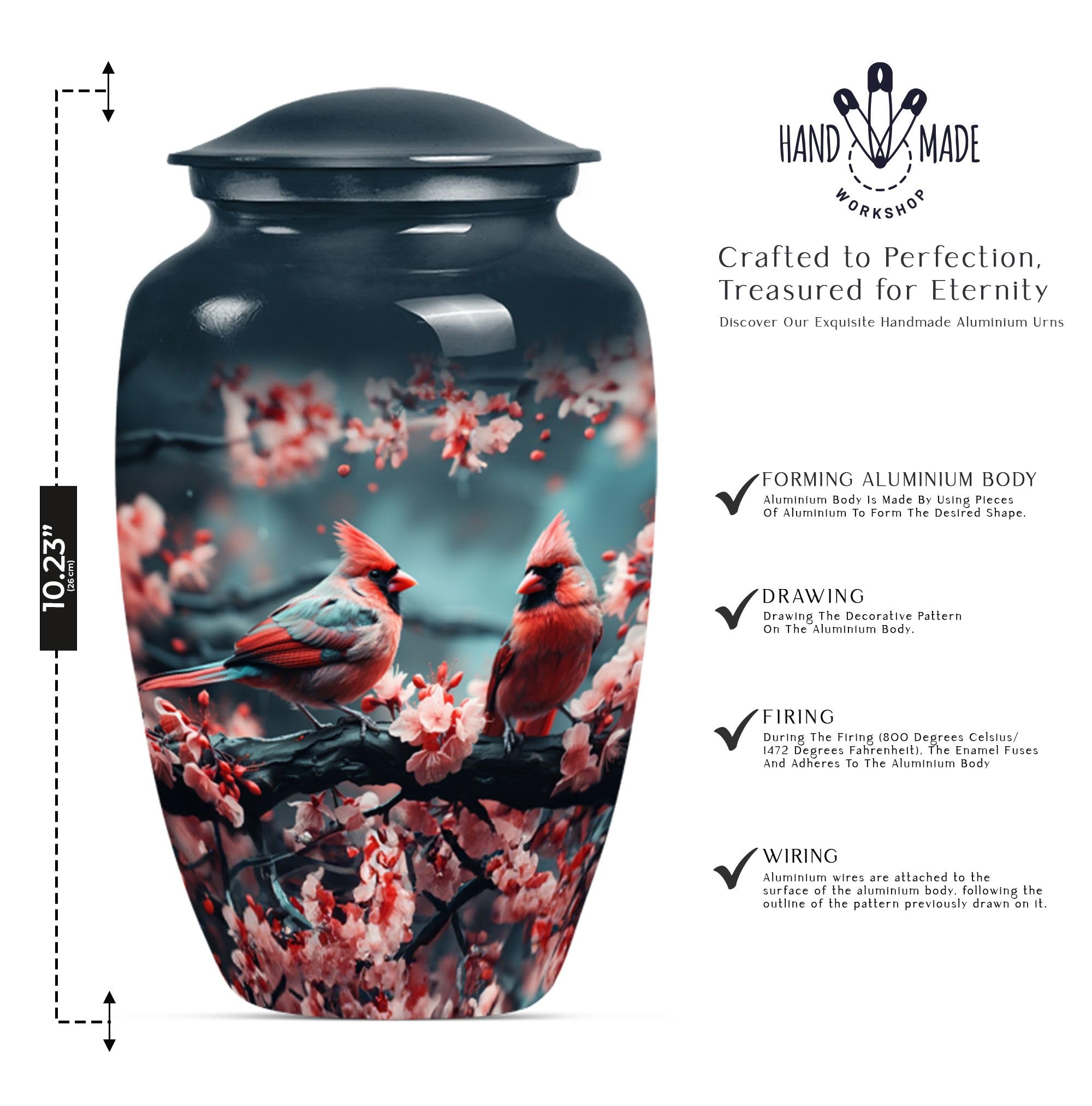 SUBSH Cardinal Urn - Urn for Ashes Adult Male - Urn for Human Ashes - Cremation Companion Urns - Adult Cremation Urns - Urns for Ashes Adult Female (10 inch Pack of 1)