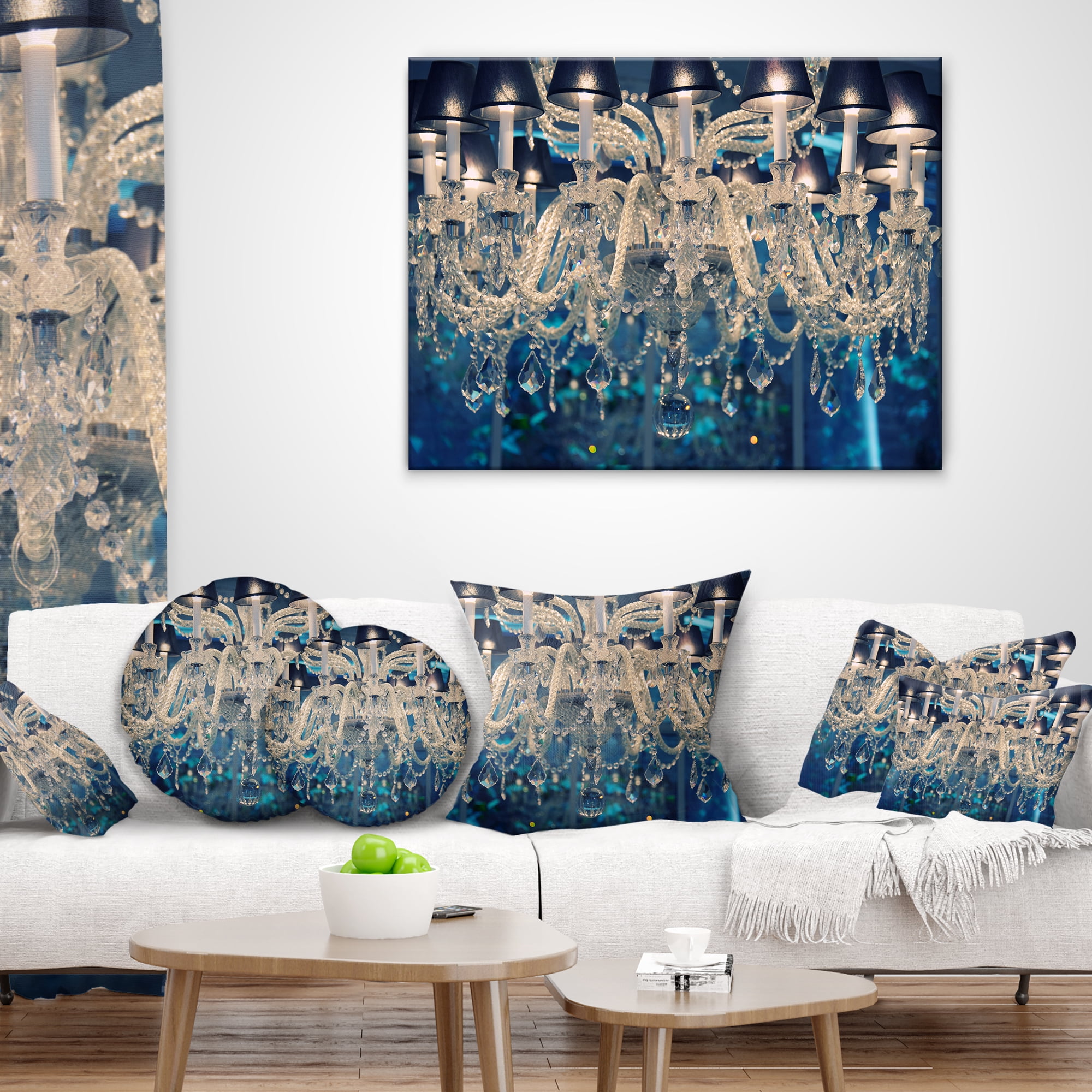 Designart Blue Vintage Crystal Chandelier - Flower Throw Pillow - 16x16