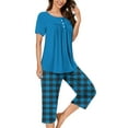 thumbnail image 2 of Tnhcen Women's Solid Color Henley Sleepwear Set - Pleated Front Button-Up Top Capri Pants with Side Pockets Stretchy Pajamas Set Loungewear (S-3XL), 2 of 7
