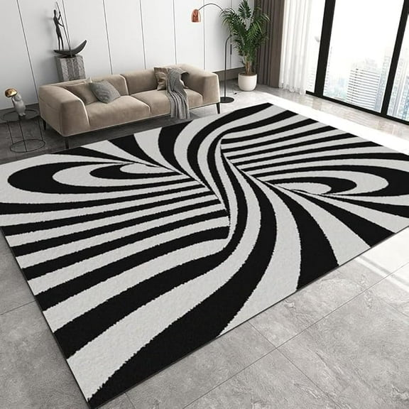 Black White Area Rugs, Trippy Rugs Floor Carpet, Indoor Non-Slip Rug For Room Sofa Living Room Mat Bedroom Home Decor Floor Mats 3 x 4ft