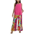 thumbnail image 2 of vigerkar 2 Piece Sets for Women Square Neck Tops Wide Leg Crop Pants Vacation Summer Travel Outfits Hot Pink, XXL, 2 of 9